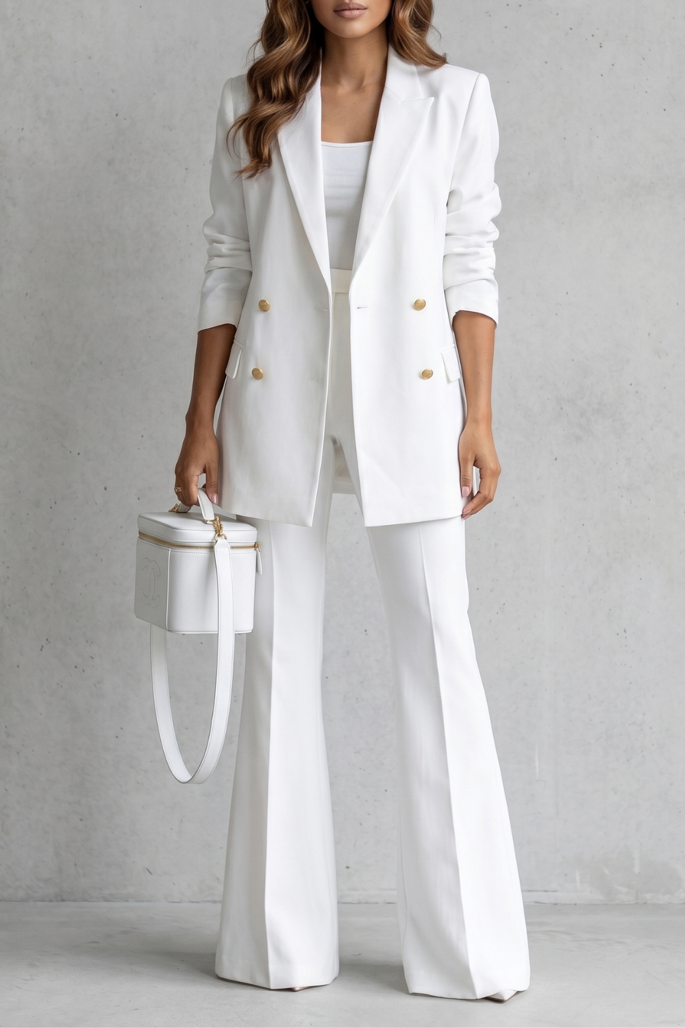 Women's Double Breasted Blazer and Flared Pants Trouser Suit Set