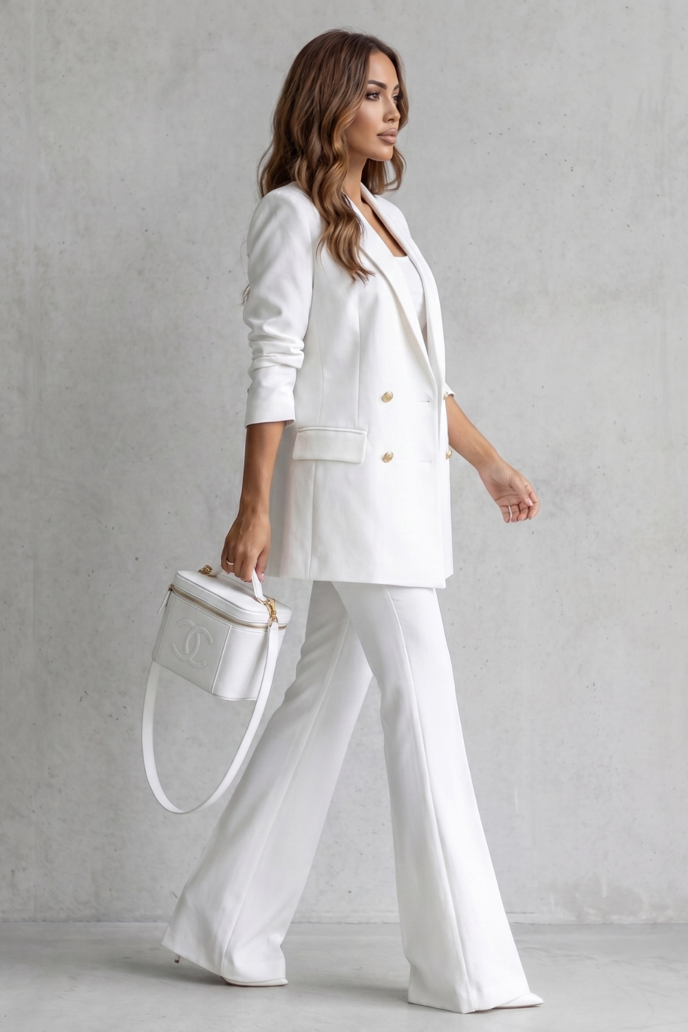 Women's Double Breasted Blazer and Flared Pants Trouser Suit Set