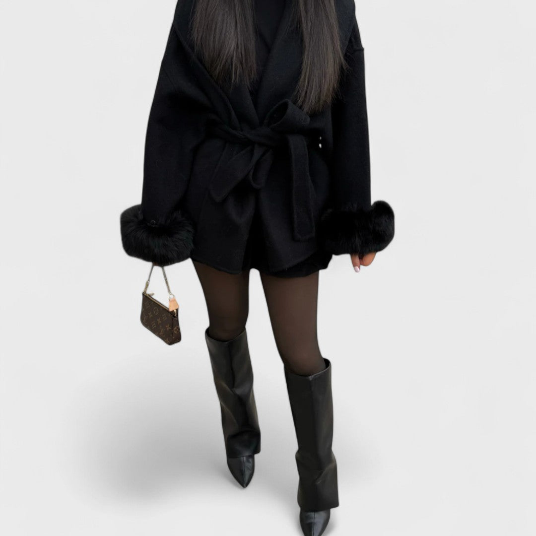 Catriona – Elegant Wool Coat with Faux Fur Details