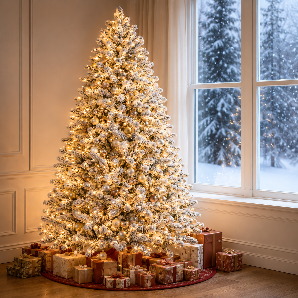 7ft Snow-Flocked Pre-Lit Artificial Christmas Tree – LED Lights & 1100 Mixed PE/PVC Tips