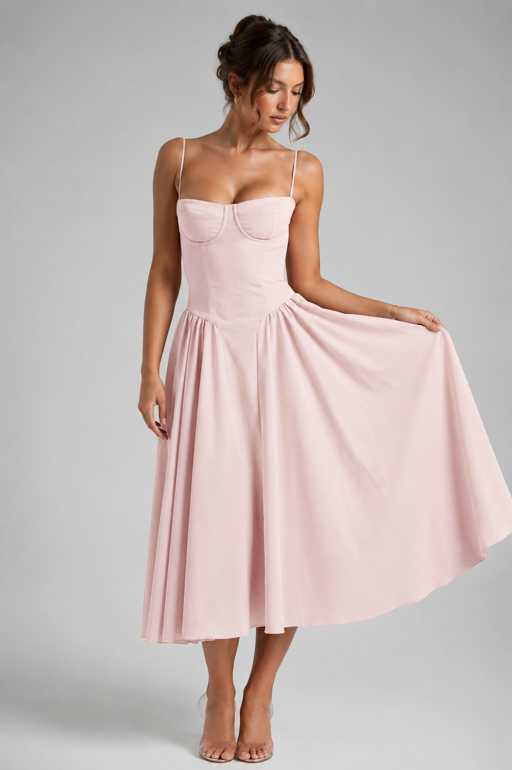 Women's Corset Midi Dress Sweetheart Neck Full Skirt Lace-Up Back Party