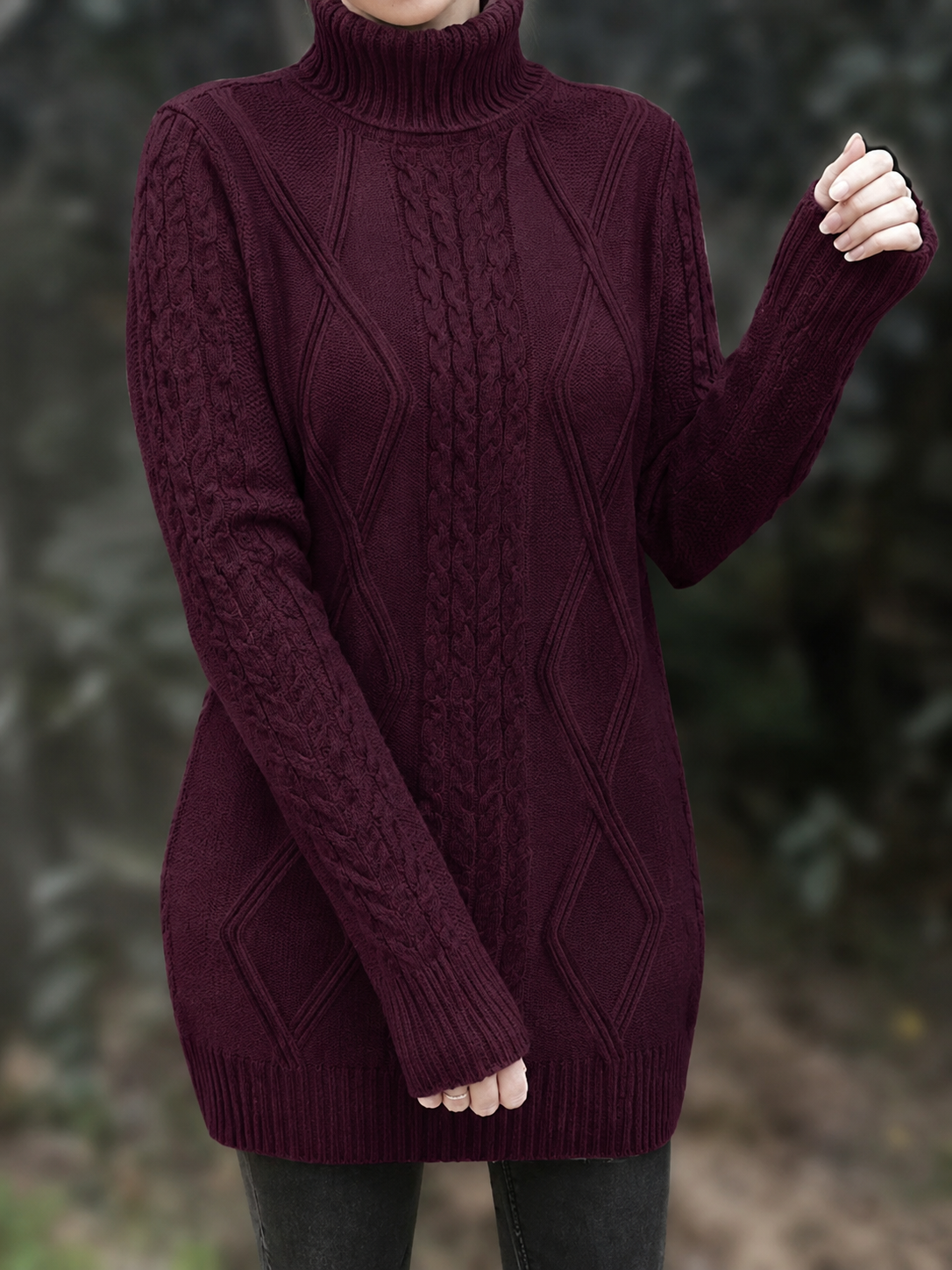 Devna | Women's Oversized Cable Knit Turtleneck Sweater