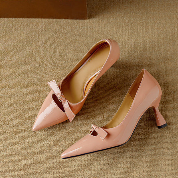 Rosalind | Women's Bow Detail Pumps Pointed Toe Kitten Heel Shoes