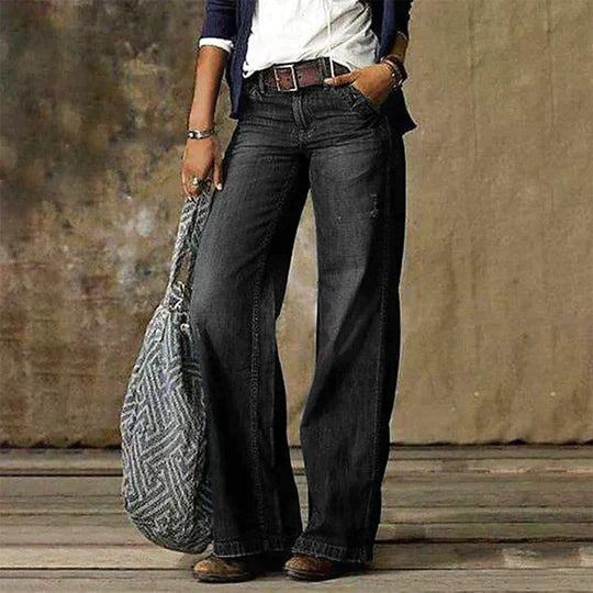 River | Women's High Waist Wide Leg Jeans Retro Flare Denim