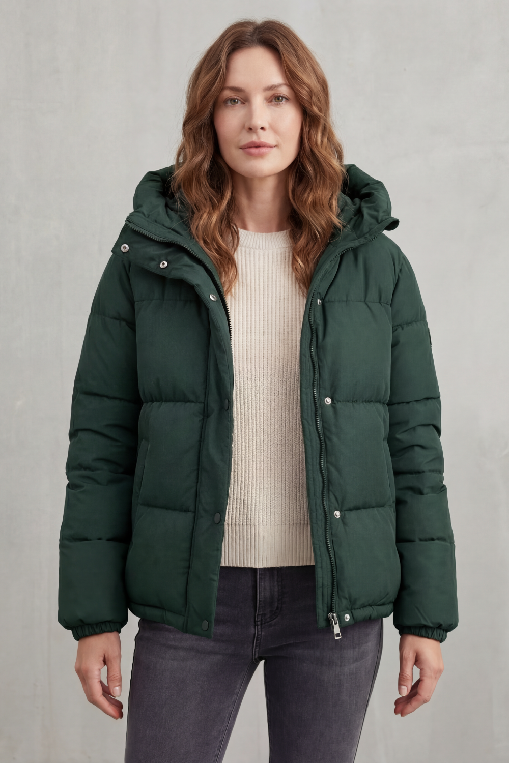 Women's Hooded Puffer Jacket Quilted Zip Up Detachable Hood Coat
