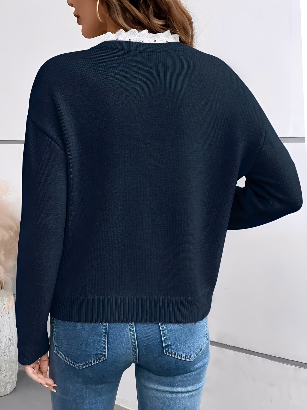 Elegant Lace Detail Sweater Women Pullover