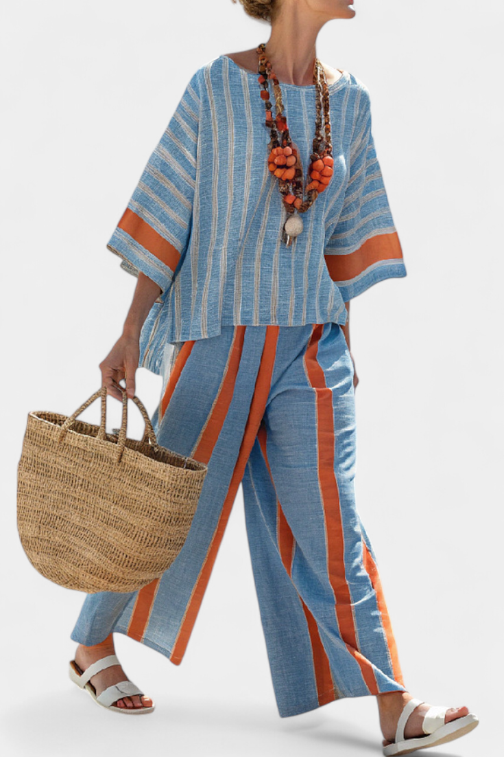 Calista | Women's Striped Two-Piece Set Wide Leg Pants