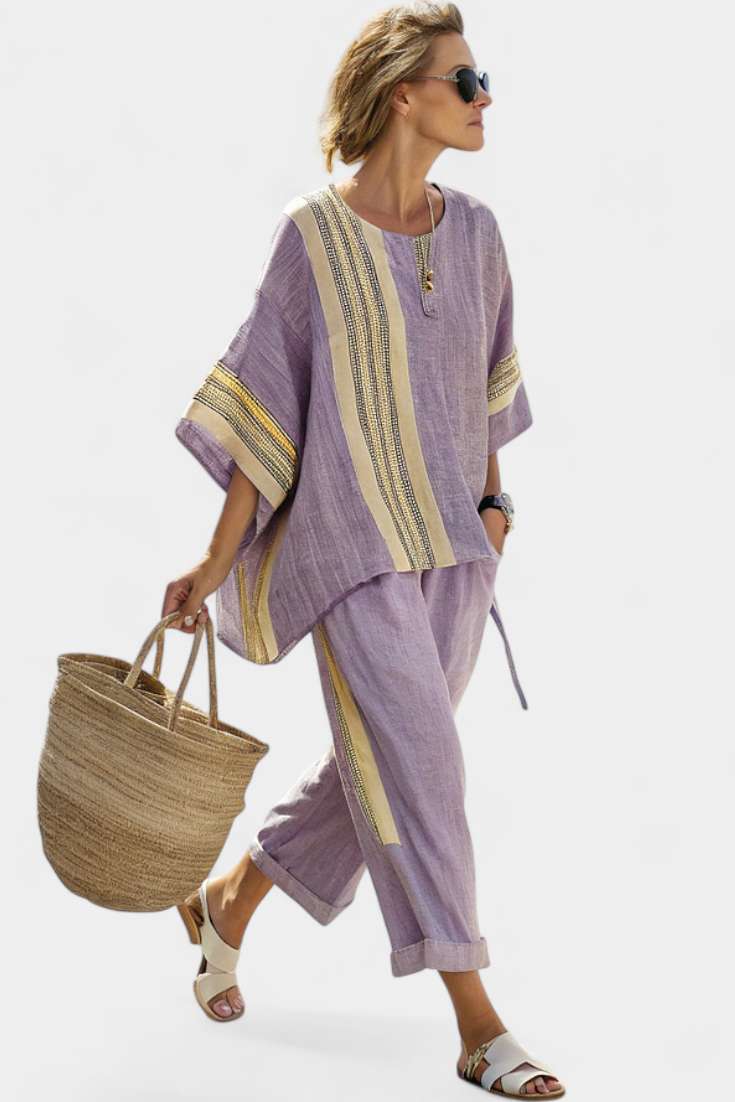 Via | Women's Two-Piece Set Oversized Top & Tapered Pants