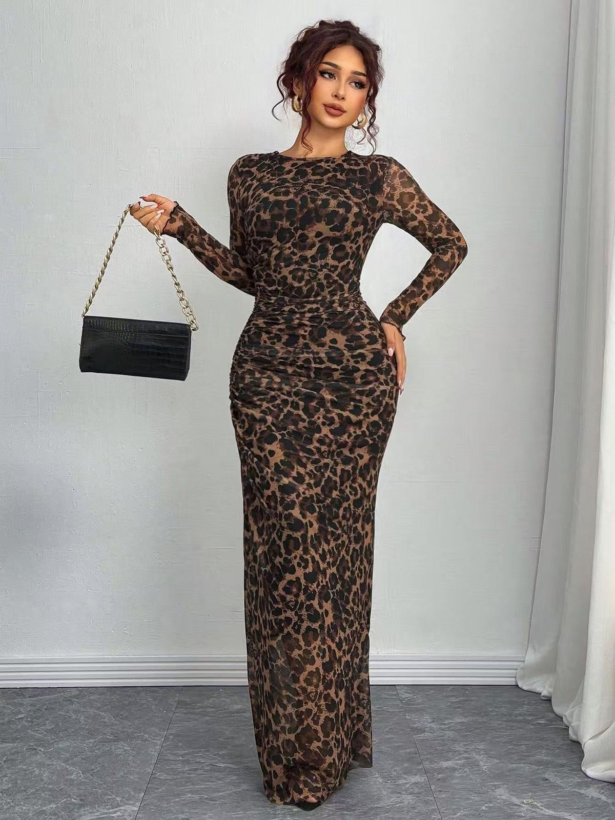 Tyronia – Printed Long Sleeve Bodycon Maxi Dress