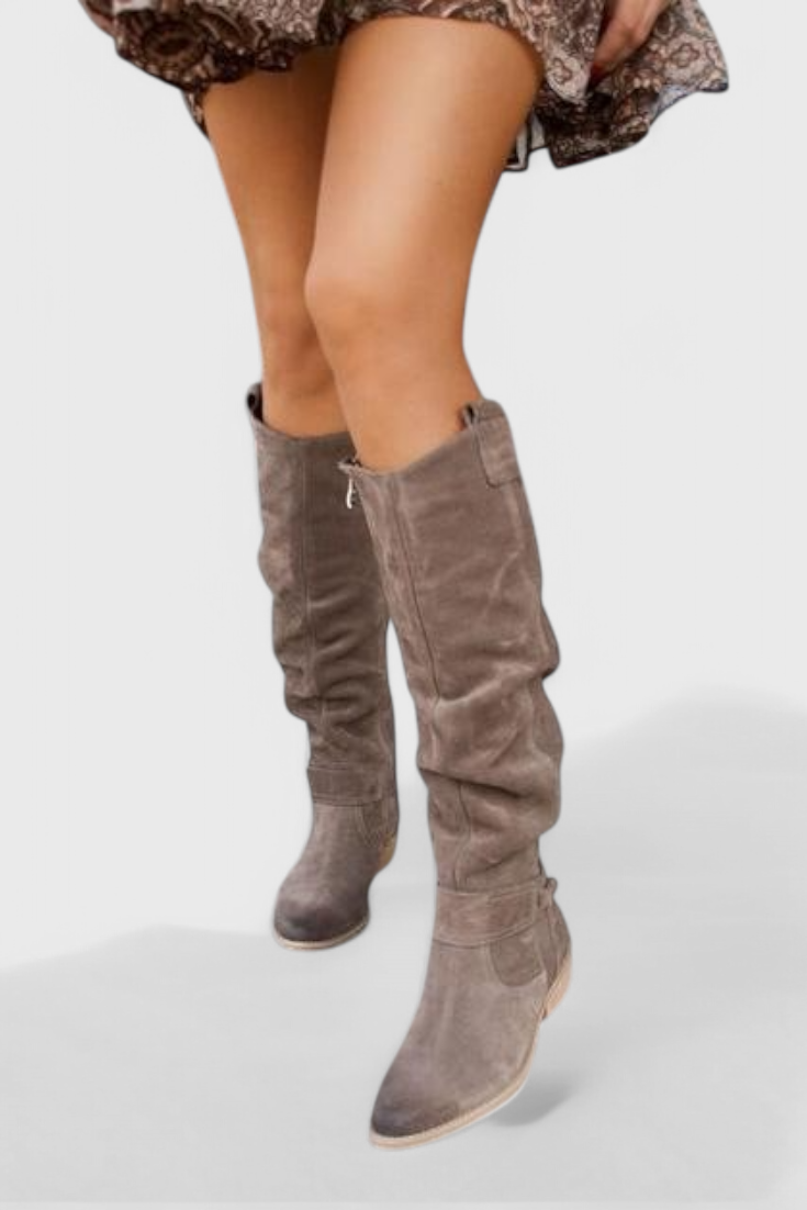Stylish retro knee high boots with block heel