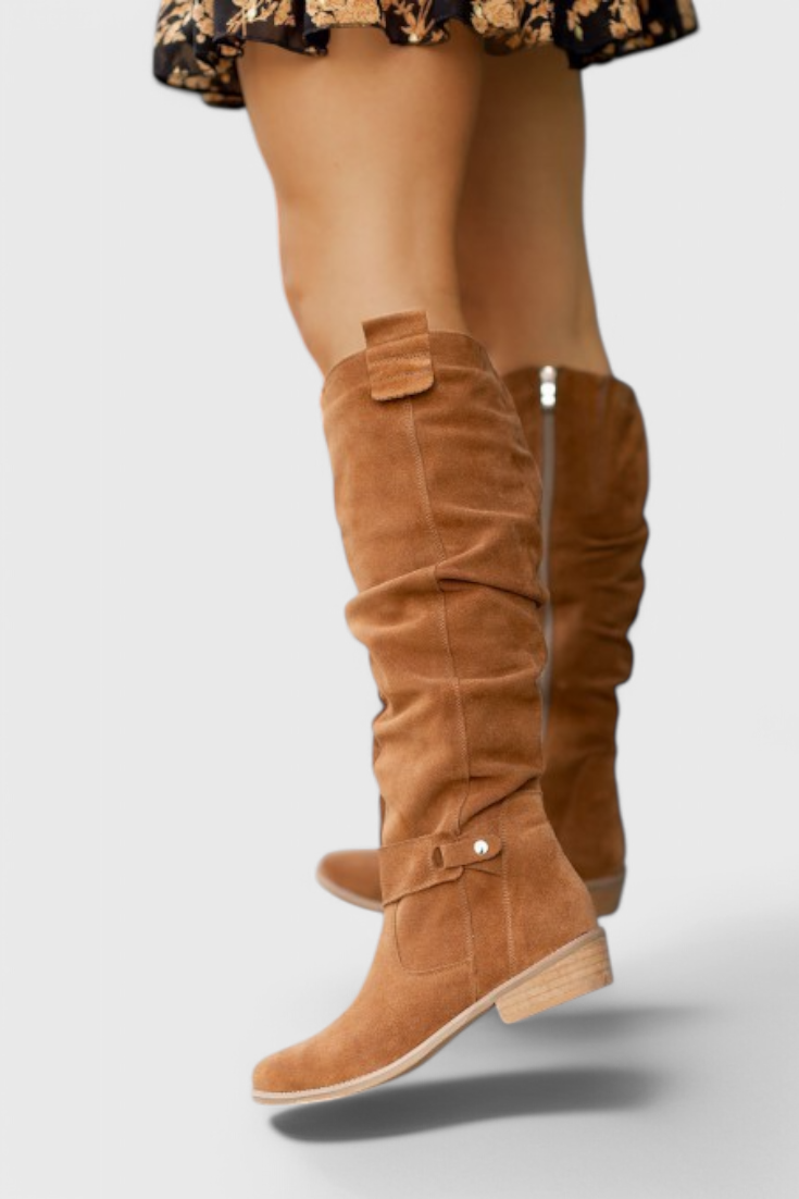 Stylish retro knee high boots with block heel