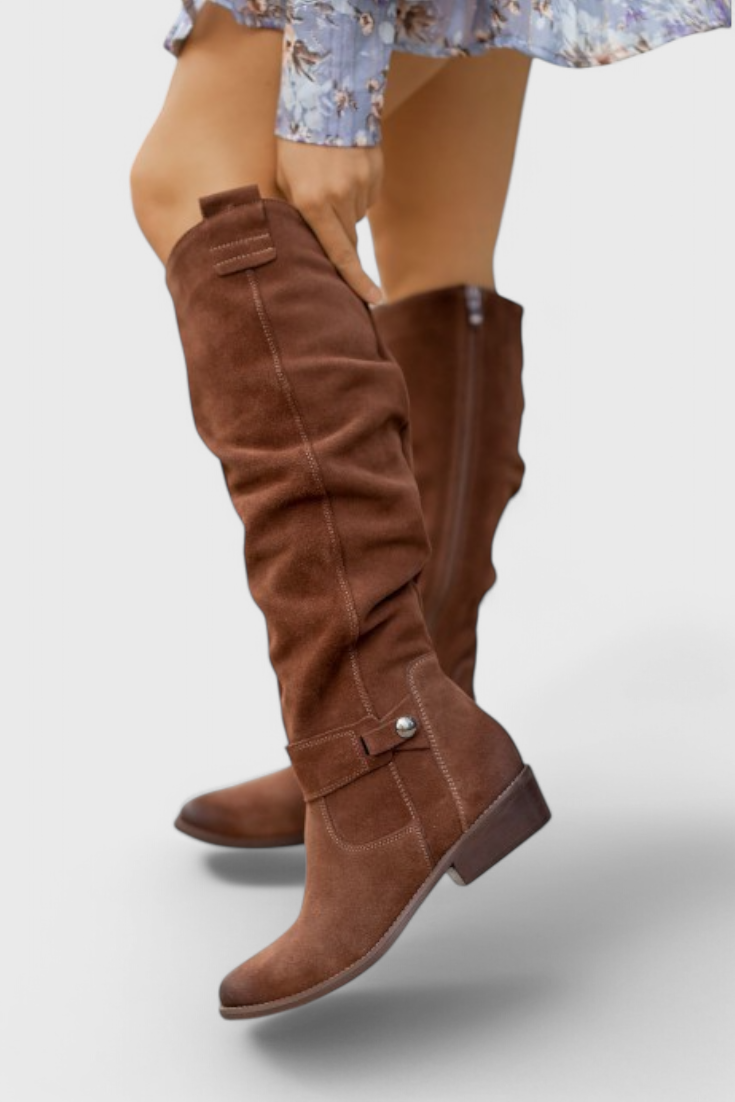 Stylish retro knee high boots with block heel