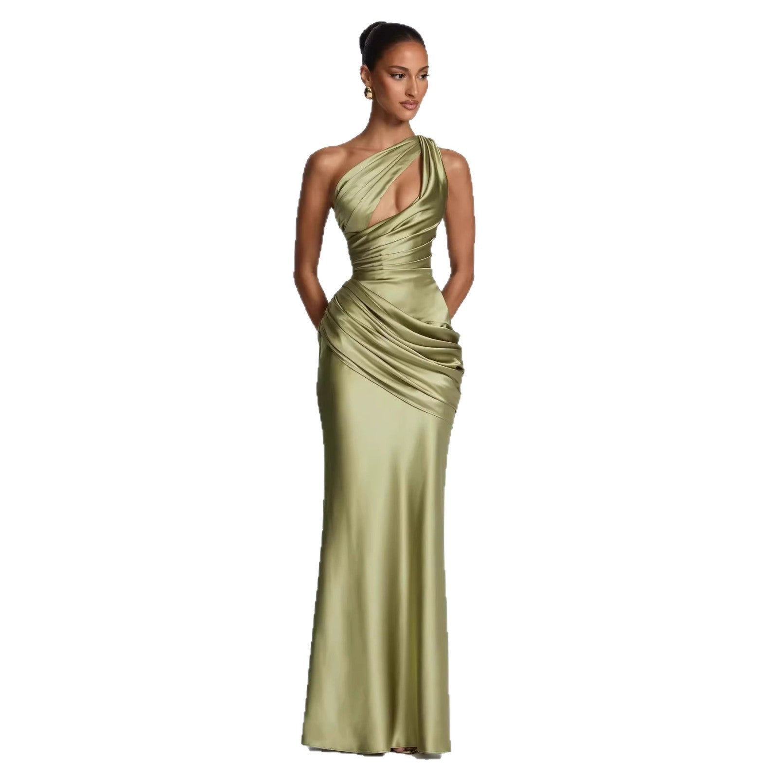 Women's One Shoulder Mermaid Evening Gown Cutout Ruched Slim Fit Party Dress