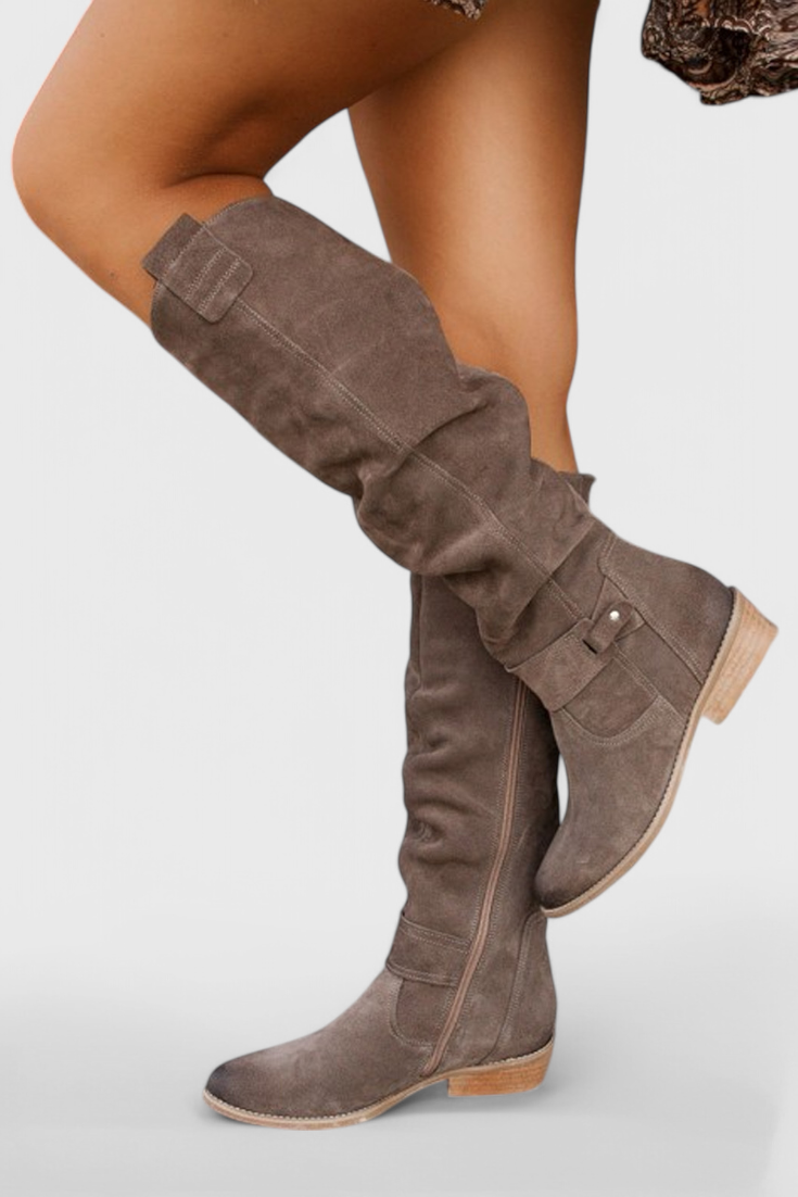 Stylish retro knee high boots with block heel