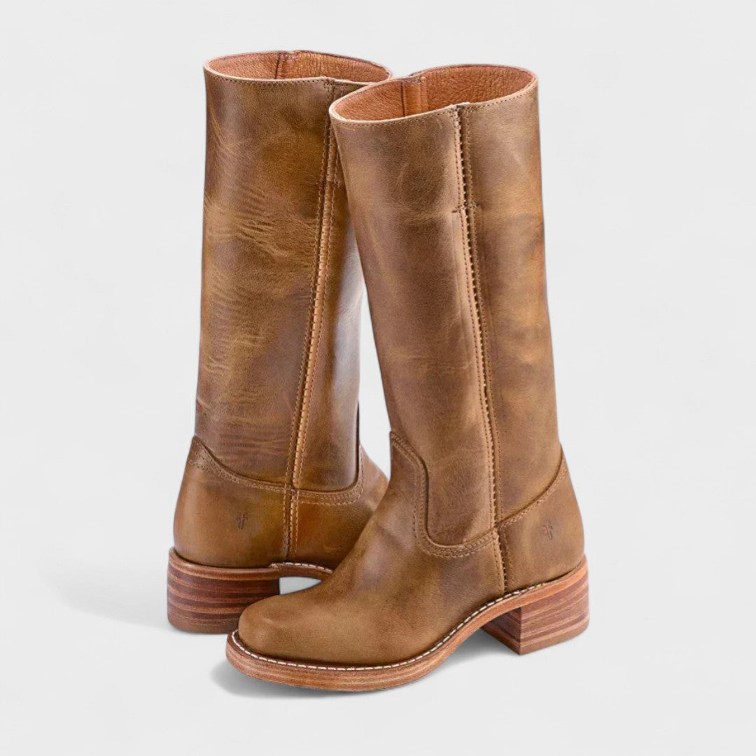 Refined block heel knee high boots
