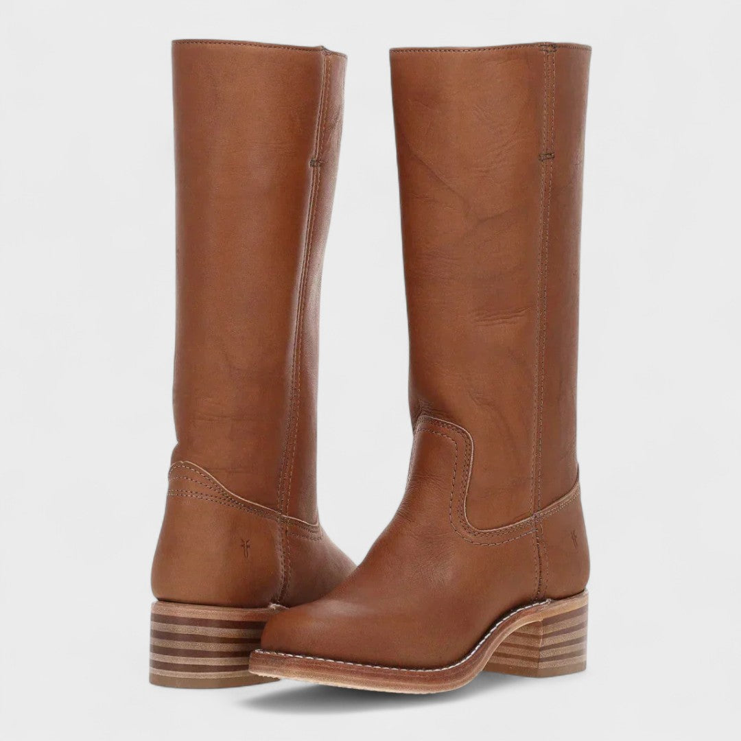 Refined block heel knee high boots