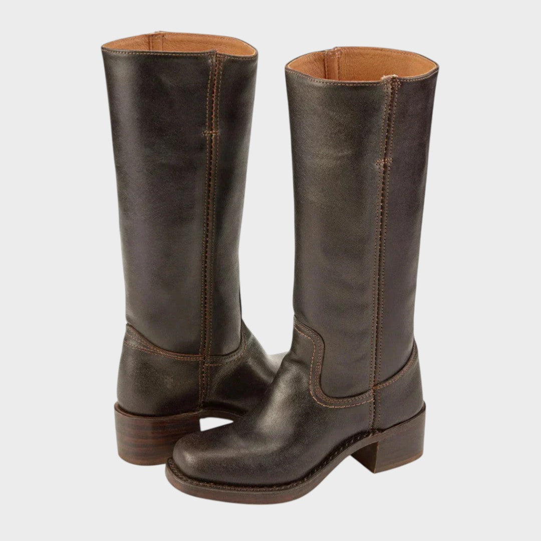 Refined block heel knee high boots