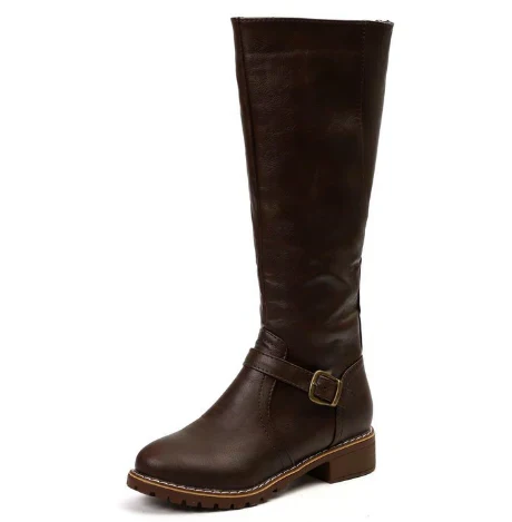 Elegant knee high boots with buckle and side zip