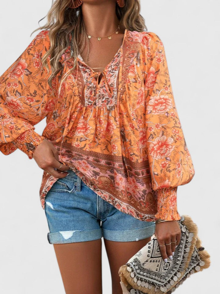 Sienna | Women's Floral Boho Blouse V-Neck Puff Sleeve Top