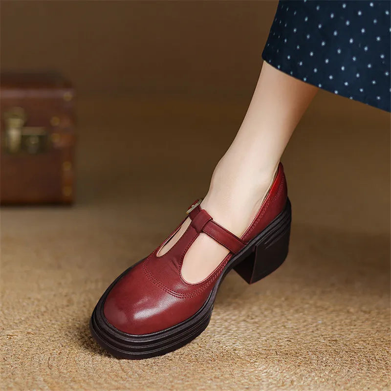 Rowena | Women's Chunky Block Heel Mary Jane Pumps Round Toe Strap