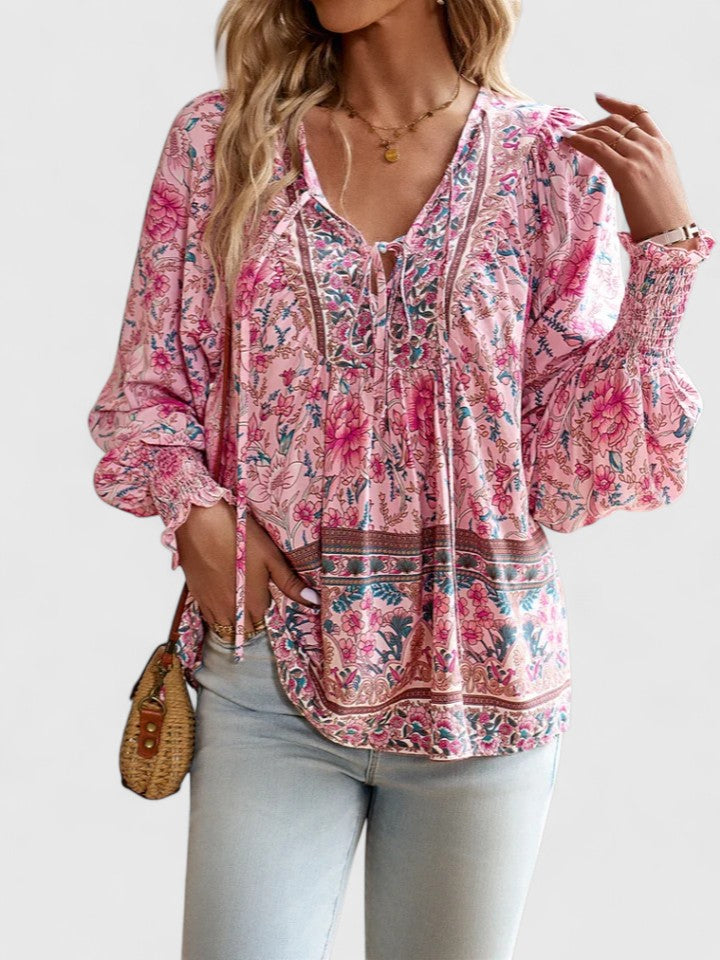 Sienna | Women's Floral Boho Blouse V-Neck Puff Sleeve Top