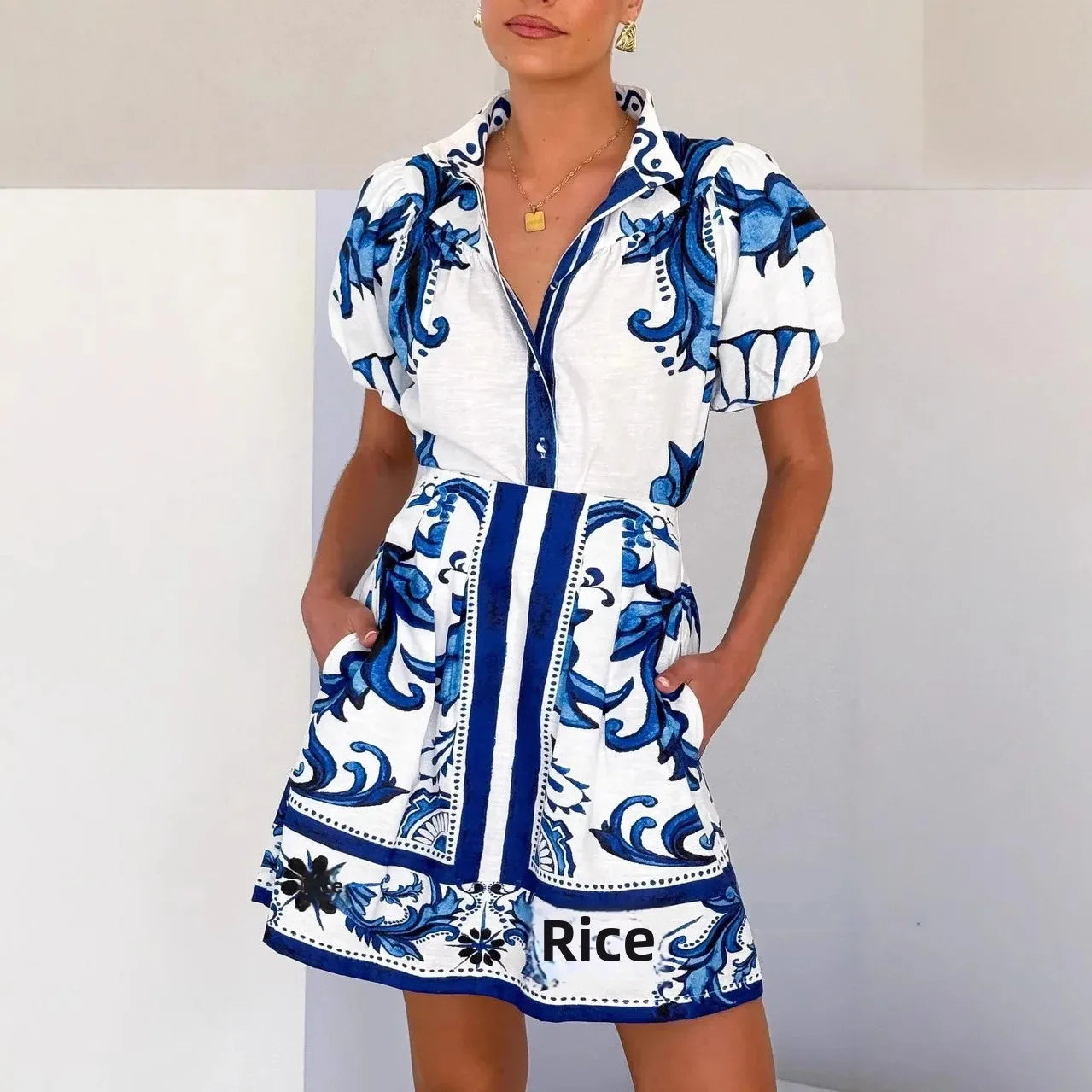 Isla | Women's Floral Print Puff Sleeve Mini Shirt Dress