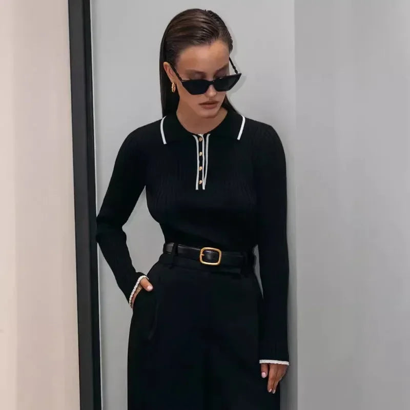 Stylish ribbed zip collar long sleeve sweater