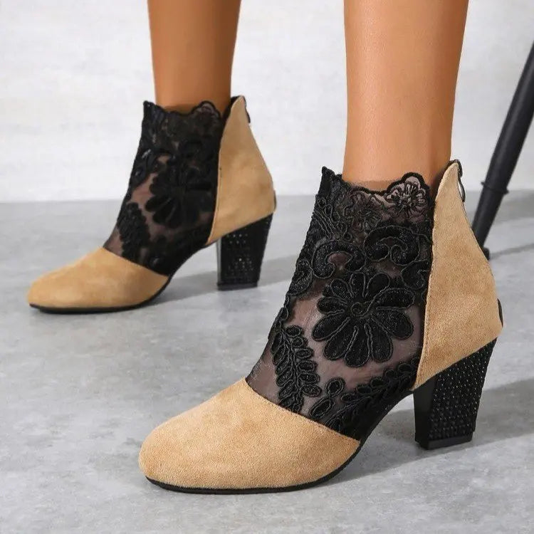 Elegant lace mesh high heel ankle boots