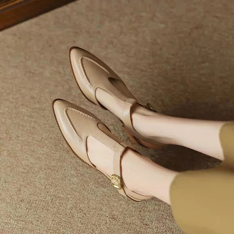 Sloane | Women's T-Strap Buckle Shoes Pointed Toe Low Heel Flats