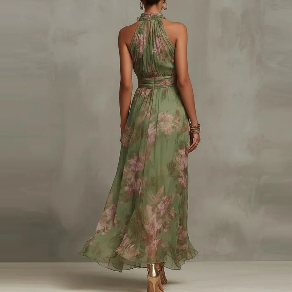Women's Maxi Dress Floral Print Sleeveless V-Neck Wedding Guest Outfit