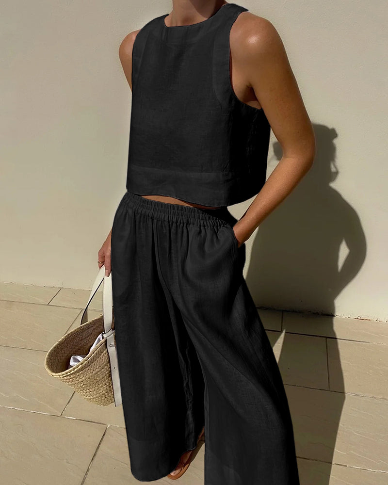 Salina | Women's Two Piece Set Crop Top Wide Leg Pants