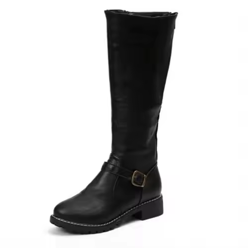 Elegant knee high boots with buckle and side zip