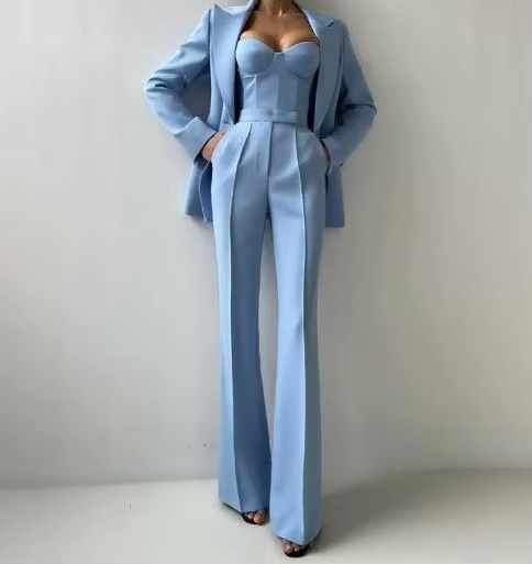 Tiffany | Women's Three-Piece Blazer Set Corset Top & Flare Pants