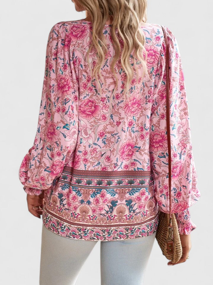 Sienna | Women's Floral Boho Blouse V-Neck Puff Sleeve Top