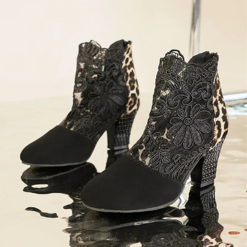 Elegant lace mesh high heel ankle boots