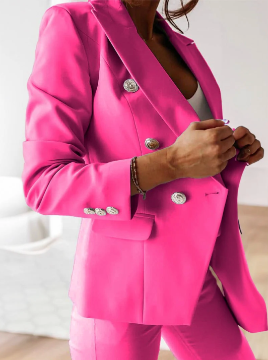 Remy | Women's Blazer Set Double Breasted Jacket Slim Pants Suit