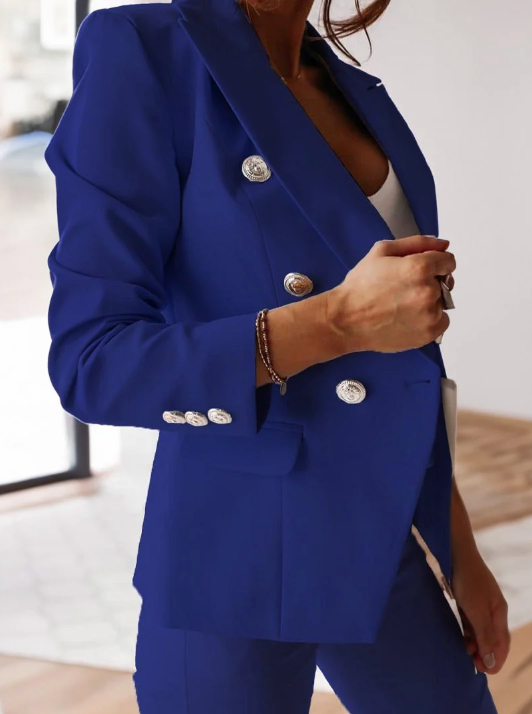Remy | Women's Blazer Set Double Breasted Jacket Slim Pants Suit