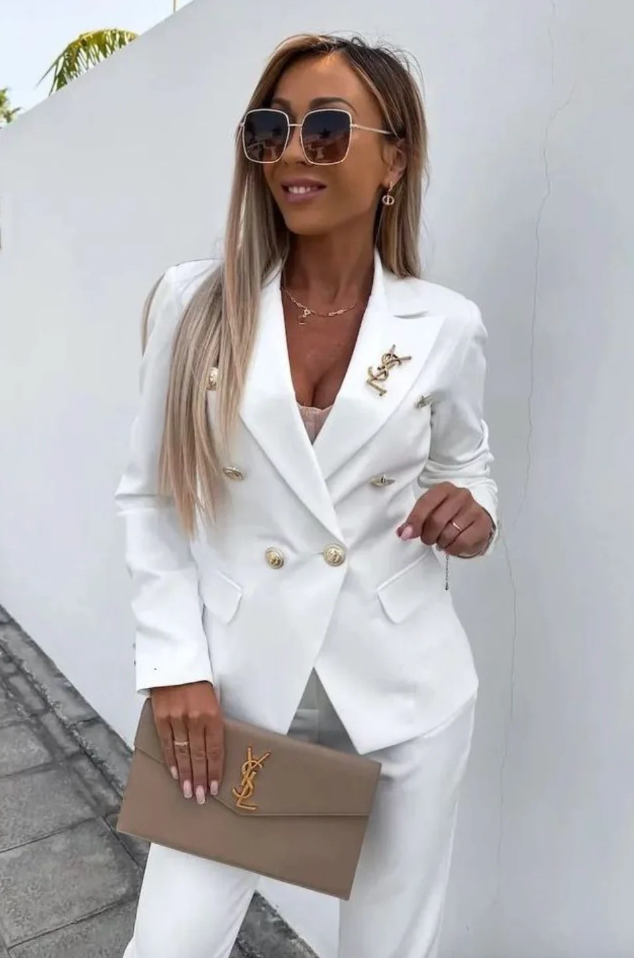 Remy | Women's Blazer Set Double Breasted Jacket Slim Pants Suit