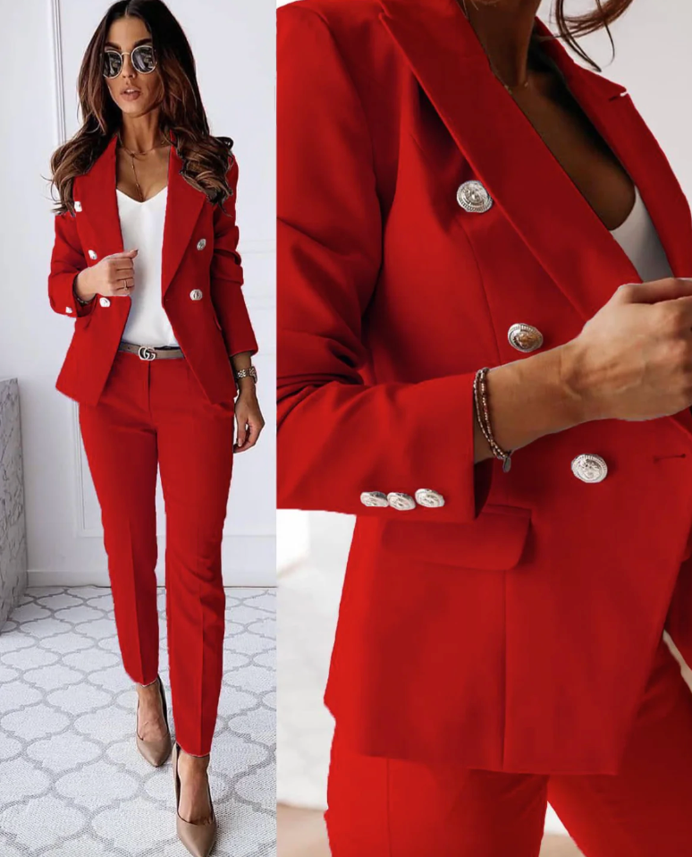 Remy | Women's Blazer Set Double Breasted Jacket Slim Pants Suit