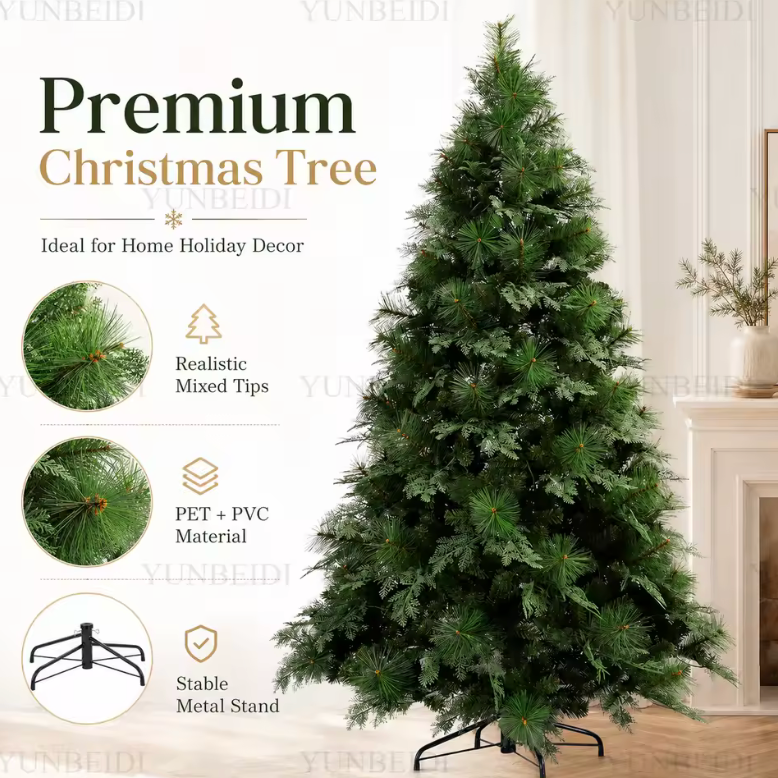 Full Lush Artificial Christmas Tree – PET/PVC Hybrid, Layered Branches