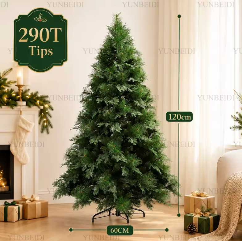 Full Lush Artificial Christmas Tree – PET/PVC Hybrid, Layered Branches