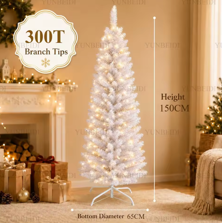 White Artificial Christmas Tree – Slim Pencil Style, 120-180cm