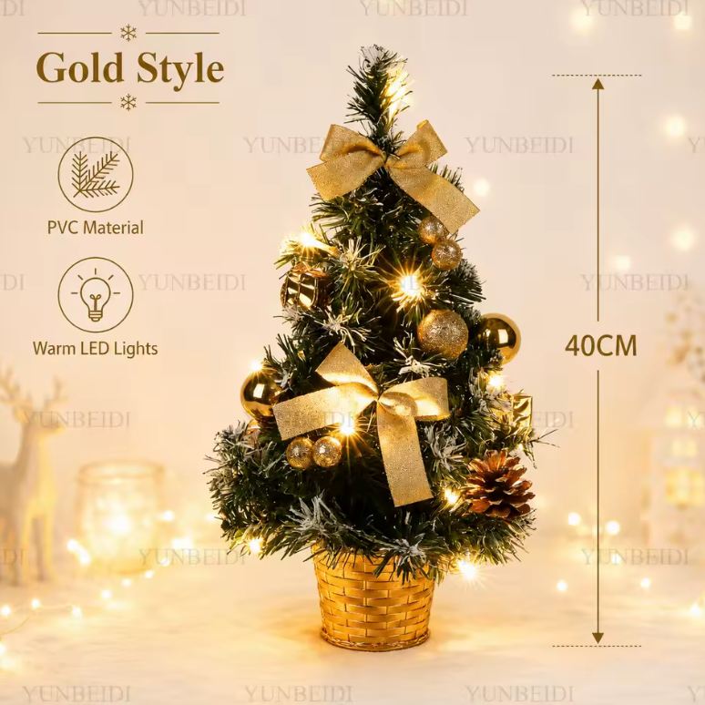 Mini Artificial Christmas Tree – Pre-Lit LED, 40cm Desktop Décor