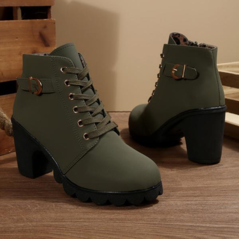 Stylish lace-up chunky combat ankle boots