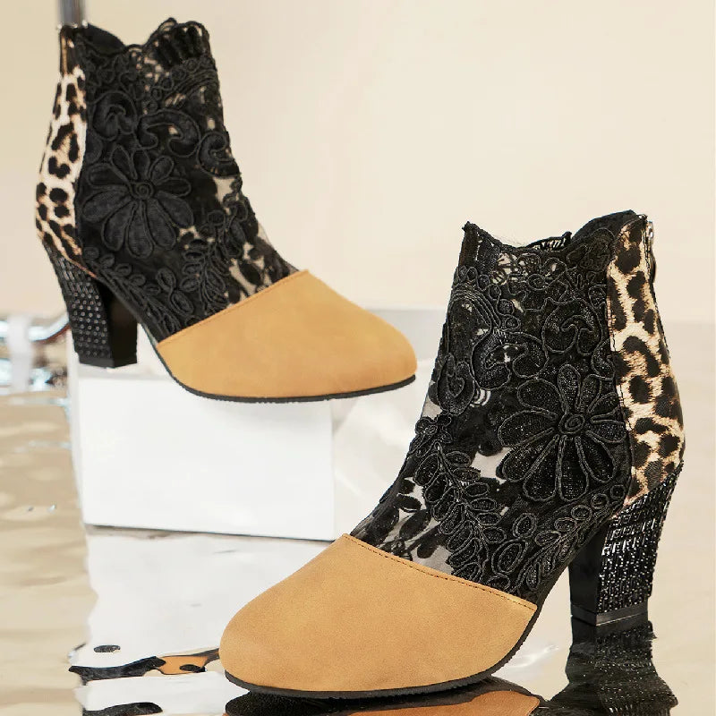 Elegant lace mesh high heel ankle boots