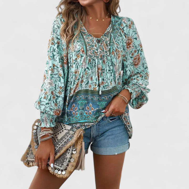 Sienna | Women's Floral Boho Blouse V-Neck Puff Sleeve Top