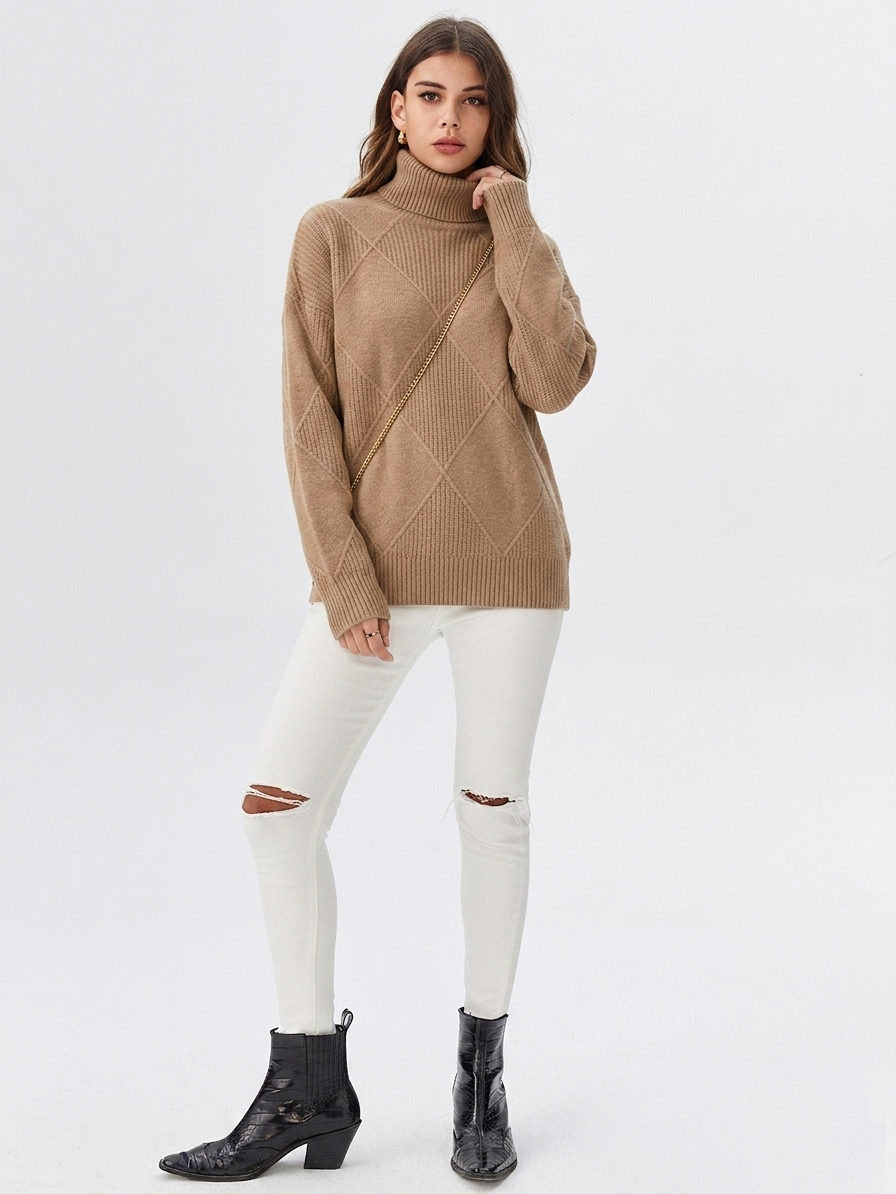 Simone | Women's Diamond-Knit Turtleneck Pullover Sweater