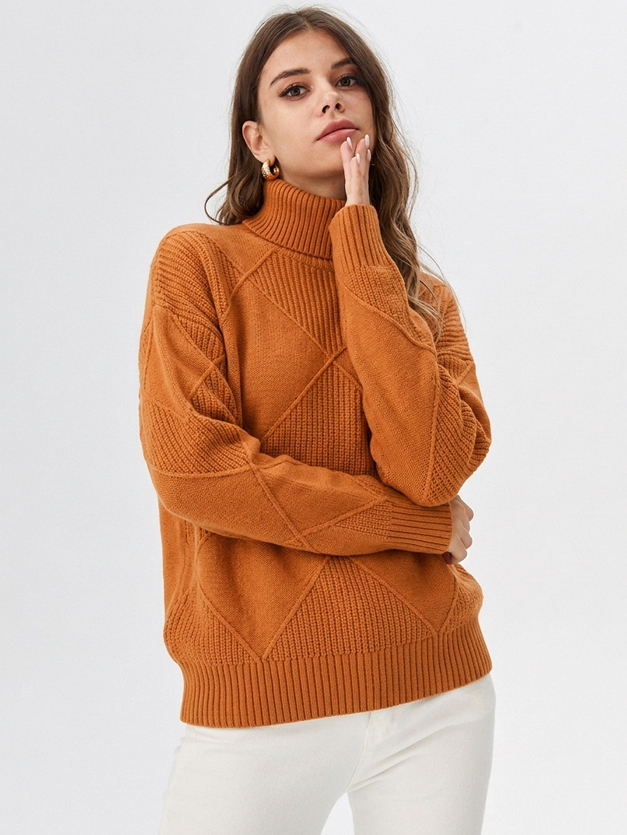 Simone | Women's Diamond-Knit Turtleneck Pullover Sweater