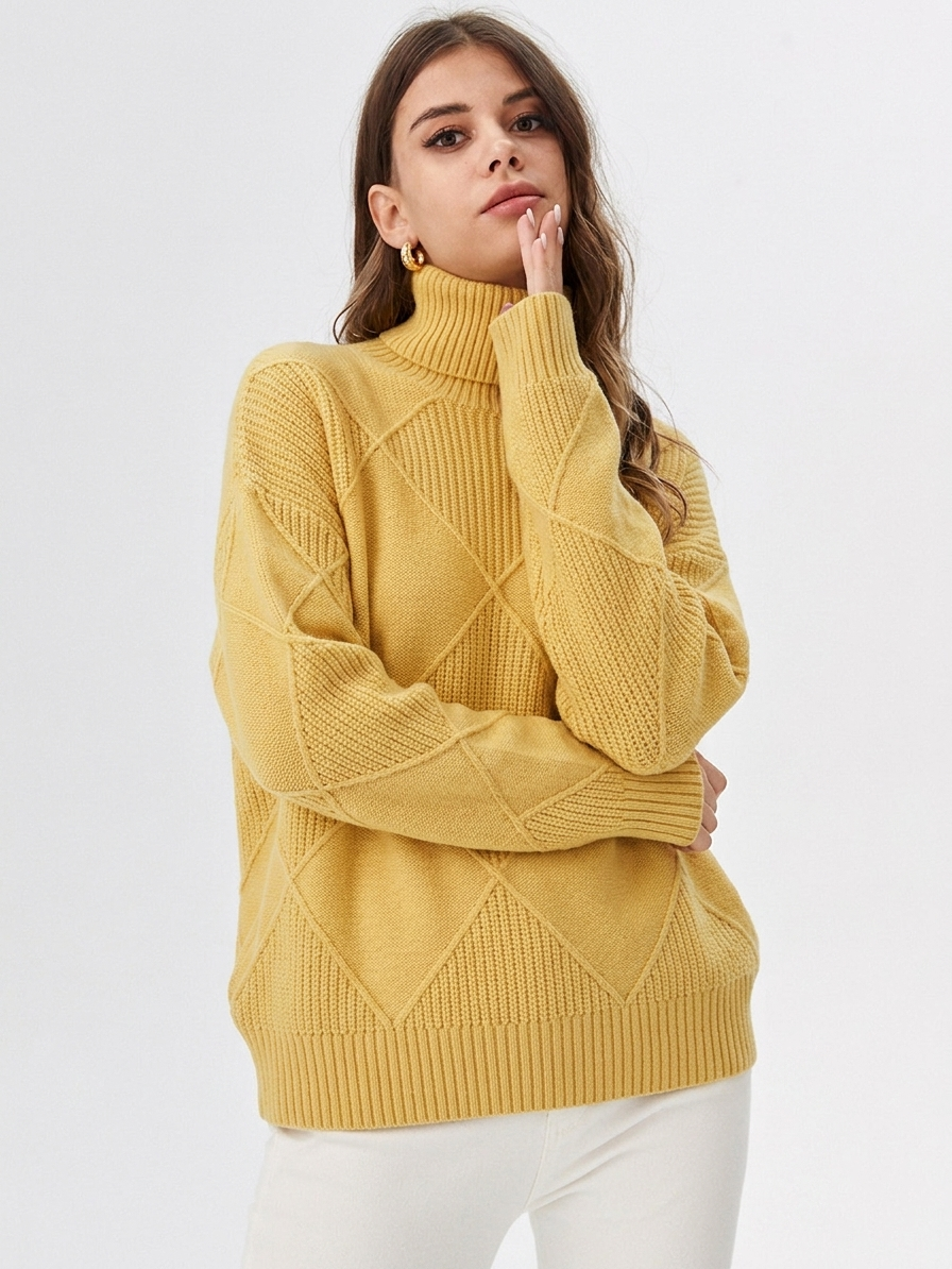 Simone | Women's Diamond-Knit Turtleneck Pullover Sweater