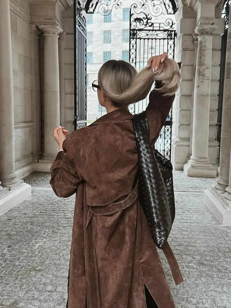 Elegant Faux Suede Trench Coat